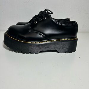 DR. MARTENS 1461 QUAD BLACK SMOOTH LEATHER PLATFORM SHOES WOMENS SIZE 7